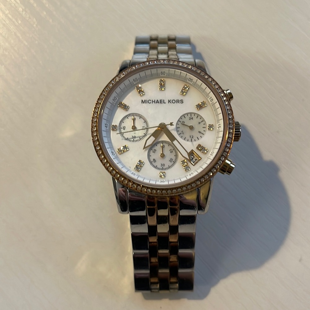 Michael Kors Mother Of Pearl Tri-Tone Ritz MK5650 Women's Wristwatch